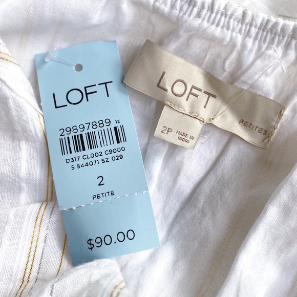 🐚 LOFT WHITE SILVER GOLD THREAD SUMMER RUFFLE MIDI DRESS! - Picture 6 of 13